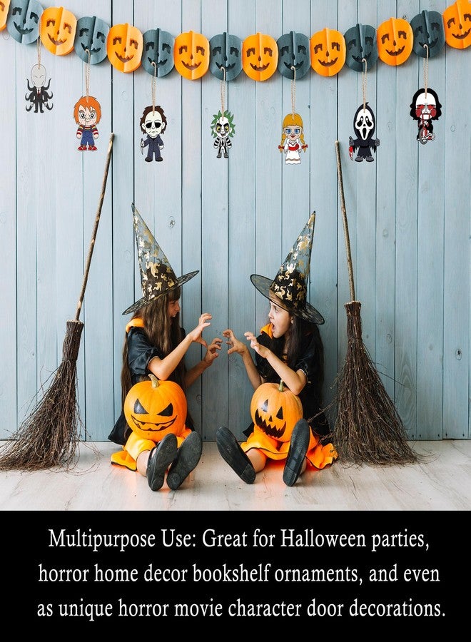 BIGSPINACH Black Halloween Tree with LED Lights and Spooky Wooden Hanging Ornaments Horror Movie Ornaments, Light Up Halloween Decor - Image 4
